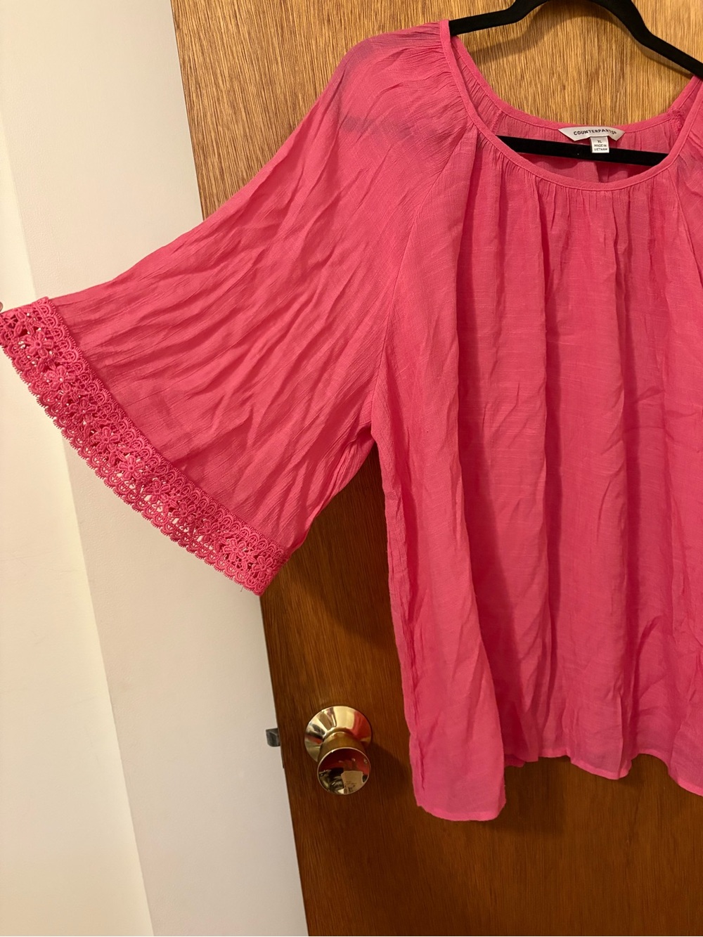 Counterparts Vibrant Pink Crochet-Trim Peasant Blouse - Picture 2 of 6